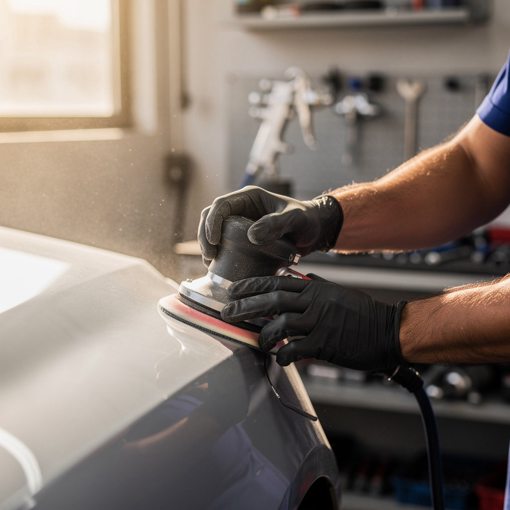 Kenny's Collision Center, Inc. San Diego technician performing a quality check during the auto collision repair process
